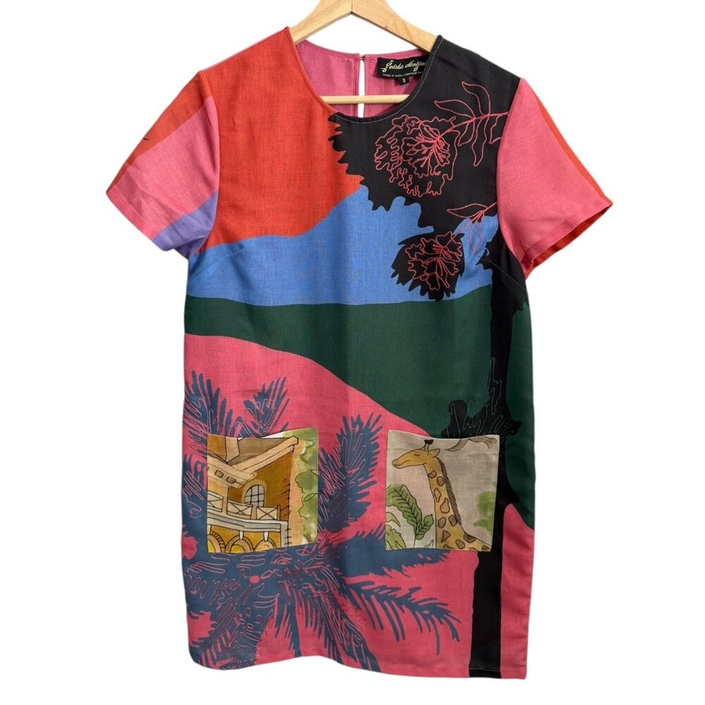 Anthropologie Geisha Designs Multicolor Embroidered Tropical Mini Shift Dress S‎